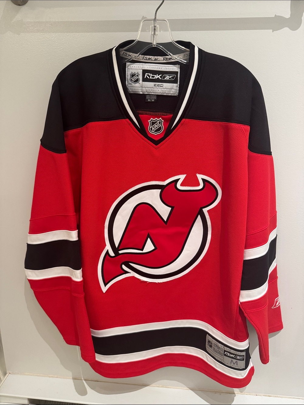 Reebok Red & Black New Jersey Devils V-Neck Hockey Sweater